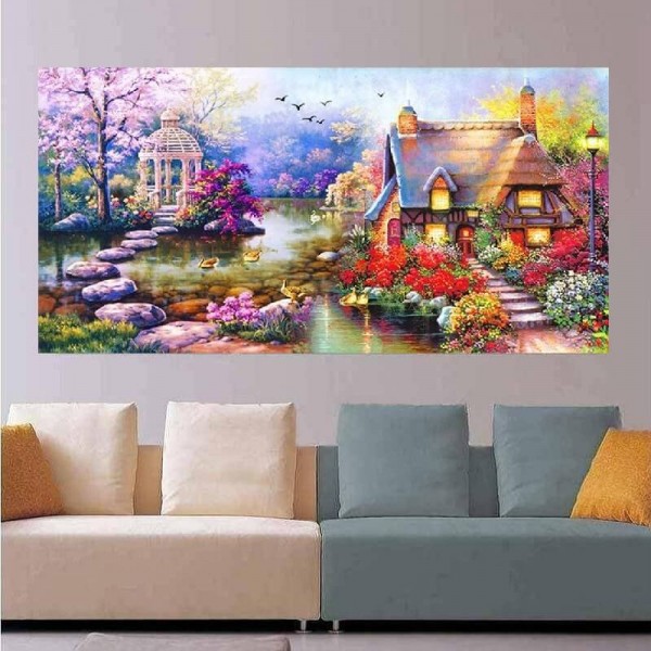 Hyggeligt hus med sti over vand fra 50x100cm