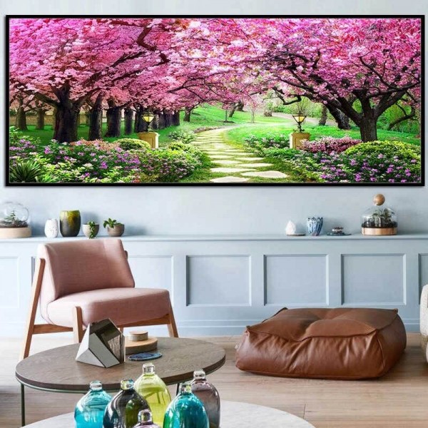 Have med lyserøde træer va. 40x100cm