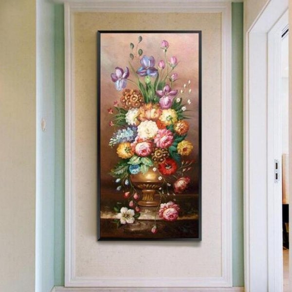 Vase med farvede blomster v.a. 50x90cm
