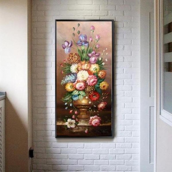 Vase med farvede blomster v.a. 50x90cm