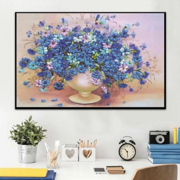 Klase blå/lilla blomster v.a. 50x70cm