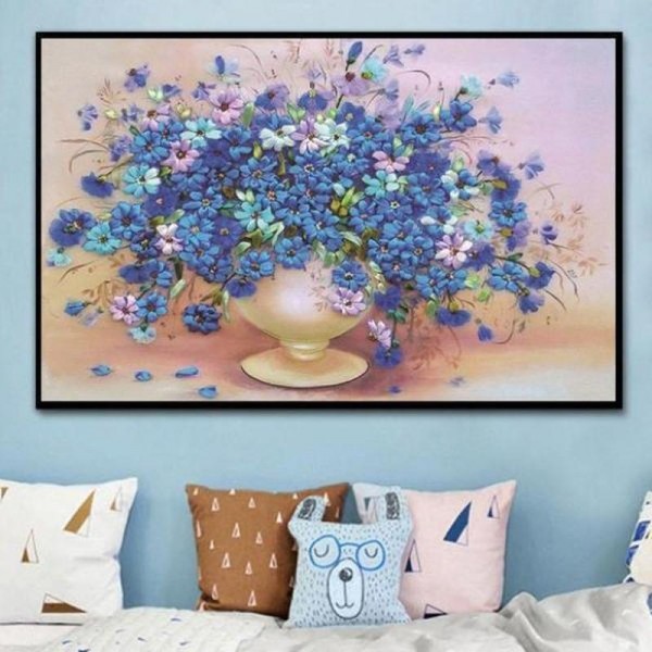 Klase blå/lilla blomster v.a. 50x70cm