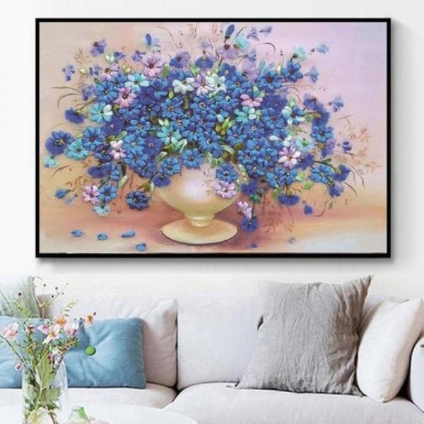 Klase blå/lilla blomster v.a. 50x70cm