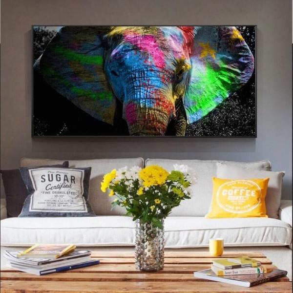 Farvet elefant v.a. 50x100cm