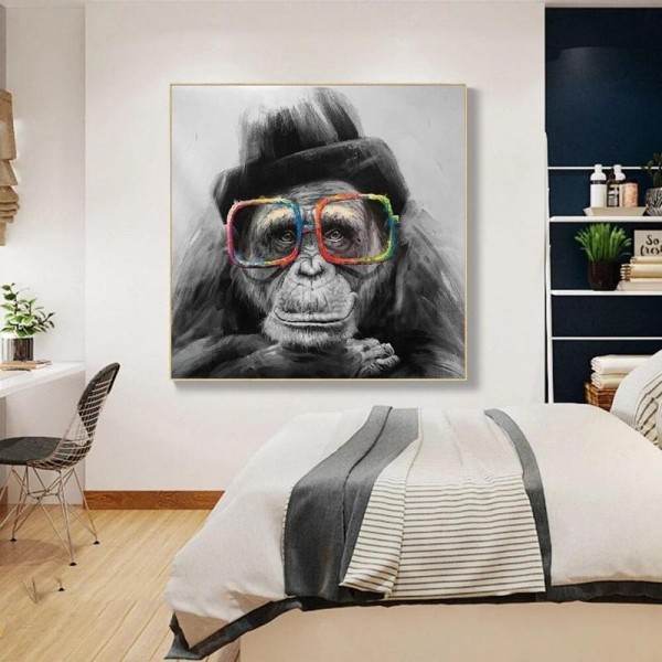 Abe med briller v.a. 50x50cm