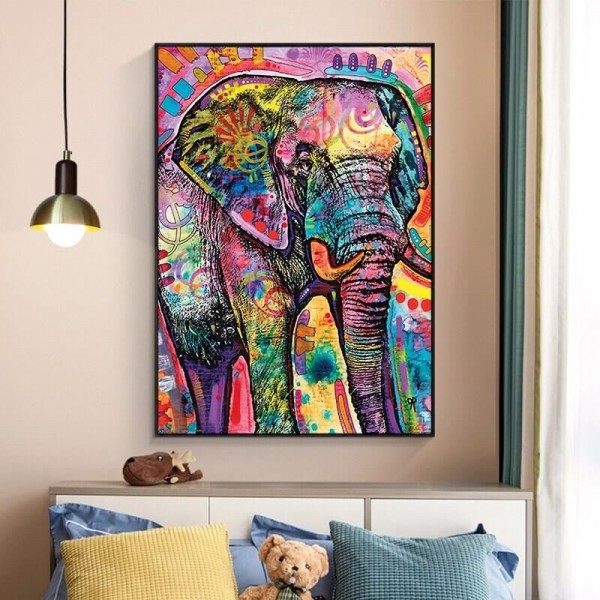Farvet elefant v.a. 50x70cm
