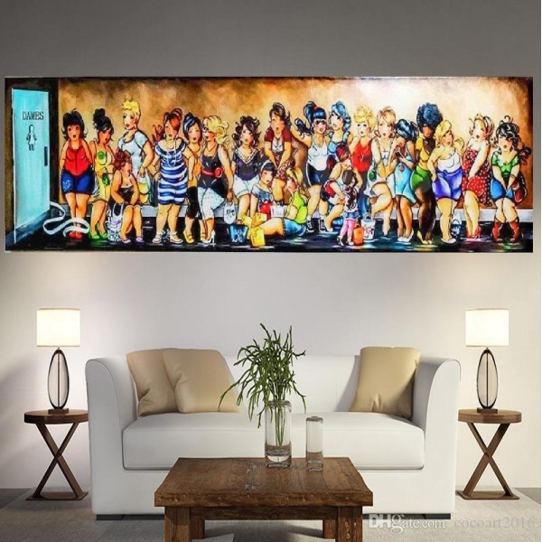 Buttede damer | Kø til toilettet 40x120cm