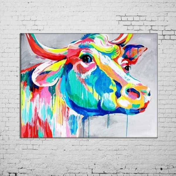 Farverig ko v.a. 50x70cm