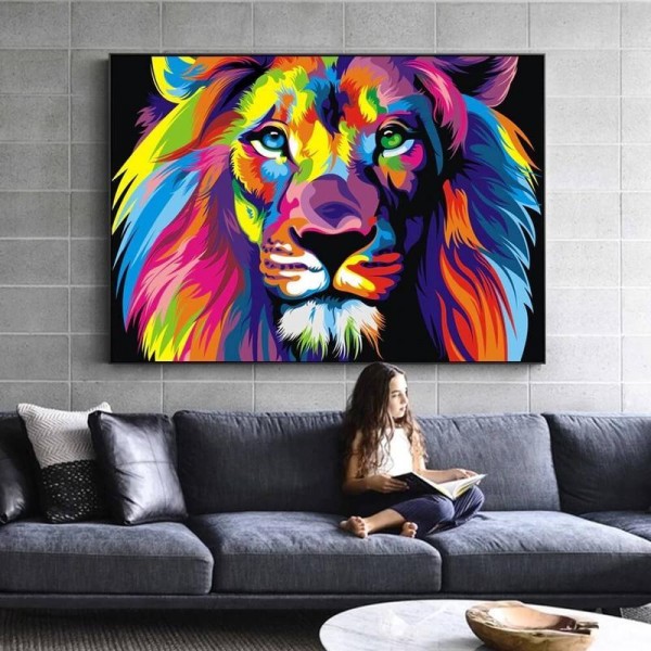 Farvet løve v.a. 50x70cm