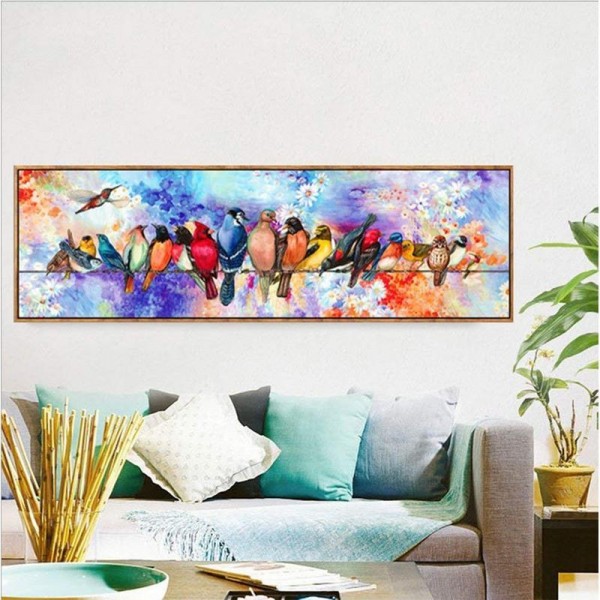 Fugle på tørresnor 40x120cm