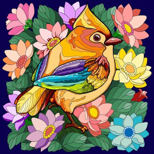Fugl blandt blomster
