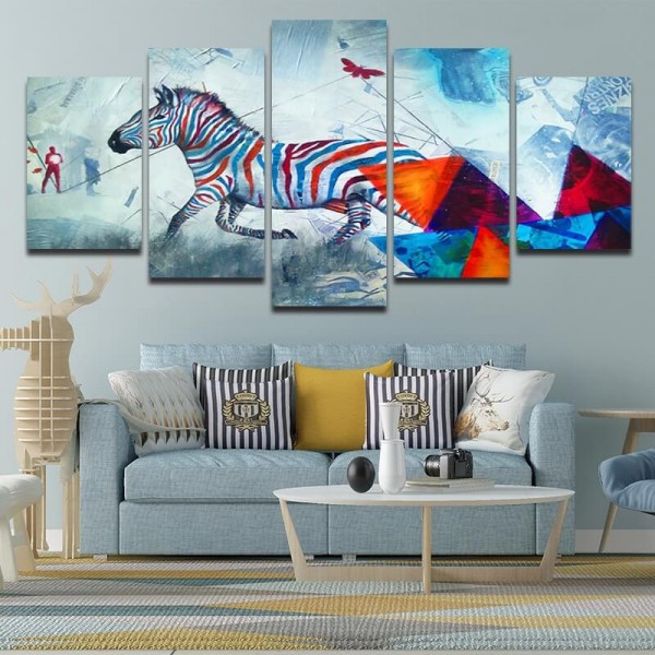 Farverig zebra- kunst | 5 dele