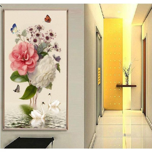 Blomster, svaner og sommerfugle v.a. 50x80cm