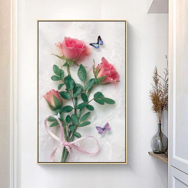 Roser med sommerfugle v.a. 50x80cm
