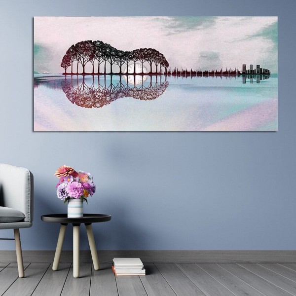 Landskab som en guitar v.a. 50x100cm