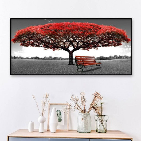 Rødt træ i sort og hvid baggrund v.a. 50x100cm