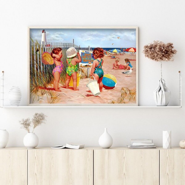 Børn på stranden v.a. 50x70cm