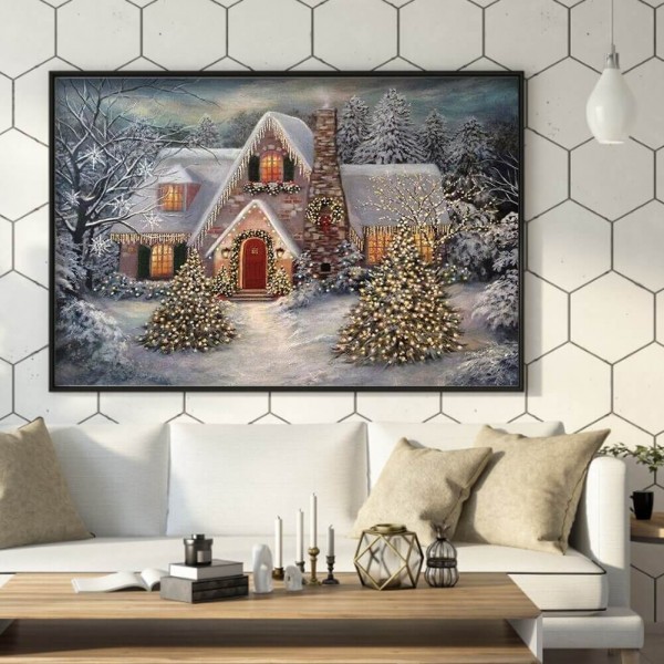 Julepyntet hus v.a. 50x80cm