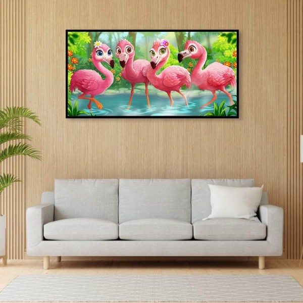 Fire små flamingoer v.a. 50x100cm