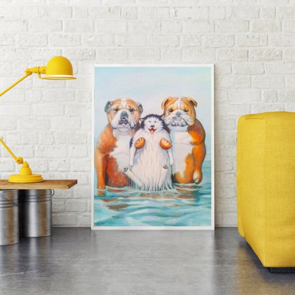 To hunde og en kat v.a. 50x70cm