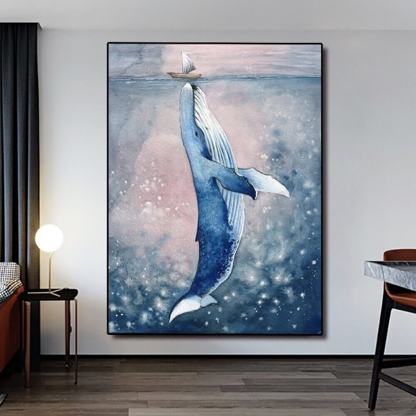 En hval under en båd v.a. 50x70cm