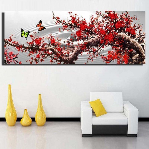 Træ med røde blomster v.a. 50x100cm