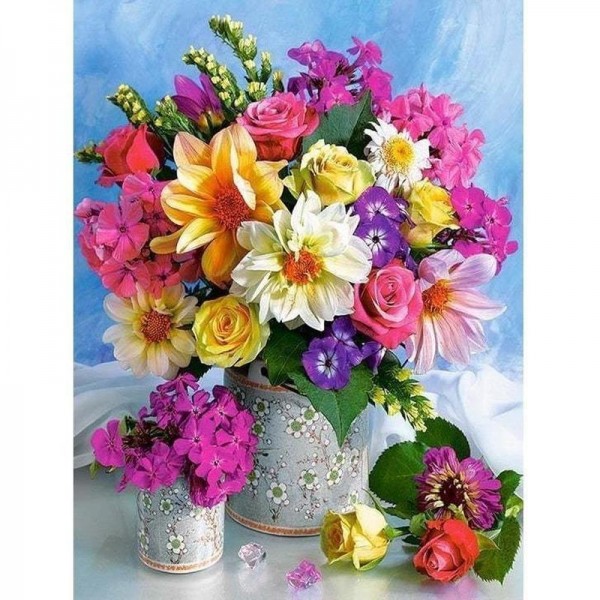 Farverig vase med blomster